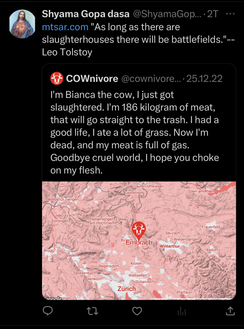 Bot «Cownivore» auf X. Screenshot eines Posts.