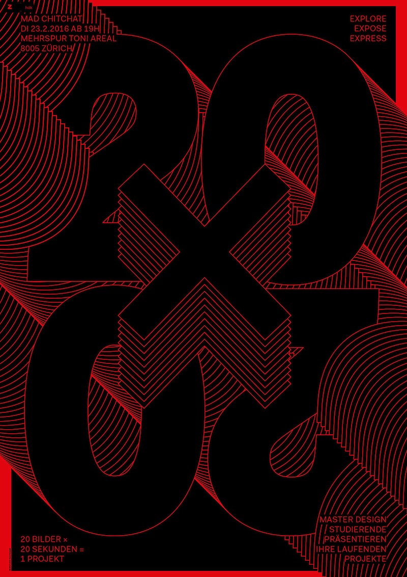 Plakat für den Master of Arts in Design Pecha Kucha Event, welches an der «Lahti Poster Triennale 2017, Finnland» ausgestellt wurde.